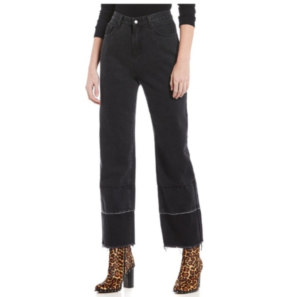 Gianni Bini Kailee Raw Hem Black Wide Leg Jeans 31